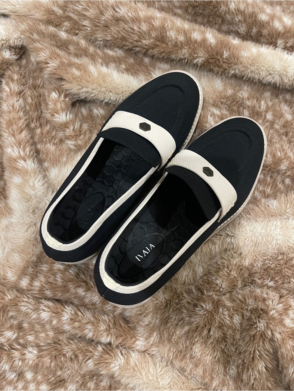 Vivaia Black & Cream Slip-On Loafers — Casual Comfort